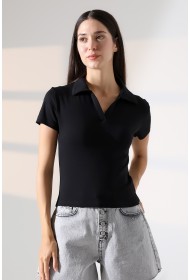 22023 KADIN FULL LYC RİBANA GÖMLEK YAKA PATLI KISA KOL TSHIRT