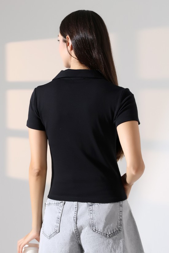 22023 KADIN FULL LYC RİBANA GÖMLEK YAKA PATLI KISA KOL TSHIRT