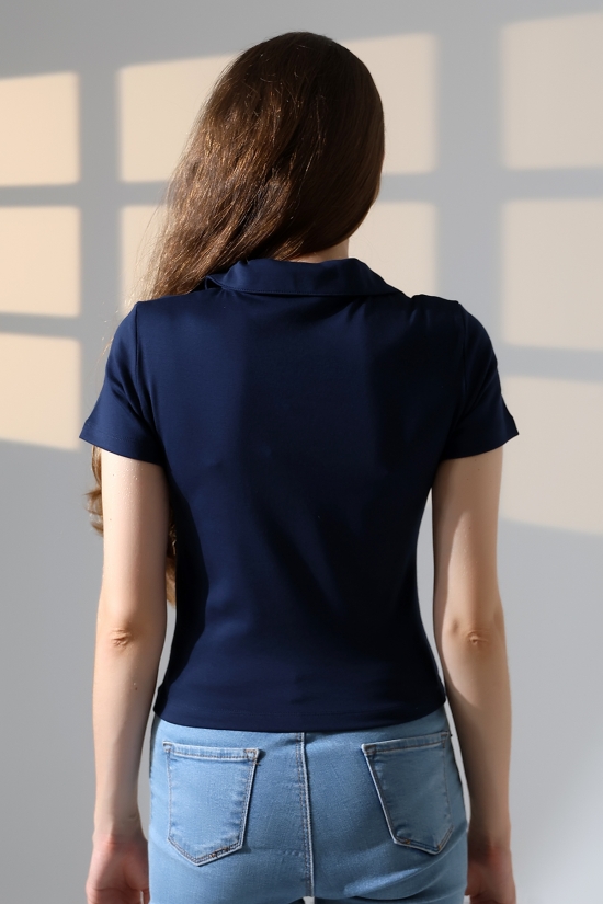 22023 KADIN FULL LYC RİBANA GÖMLEK YAKA PATLI KISA KOL TSHIRT