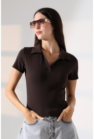 22023 KADIN FULL LYC RİBANA GÖMLEK YAKA PATLI KISA KOL TSHIRT