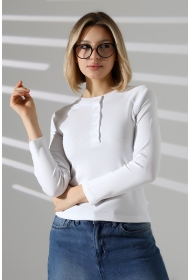 22025  KADIN KARYOKALI REGLAN UZUN KOL UZUN PATLI 5 FÜĞMELİ  FULL LYC RİBANA TSHIRT 