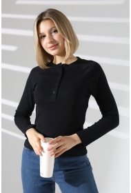 22025  KADIN KARYOKALI REGLAN UZUN KOL UZUN PATLI 5 FÜĞMELİ  FULL LYC RİBANA TSHIRT 