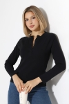 22025  KADIN KARYOKALI REGLAN UZUN KOL UZUN PATLI 5 FÜĞMELİ  FULL LYC RİBANA TSHIRT 