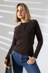 22025  KADIN KARYOKALI REGLAN UZUN KOL UZUN PATLI 5 FÜĞMELİ  FULL LYC RİBANA TSHIRT 