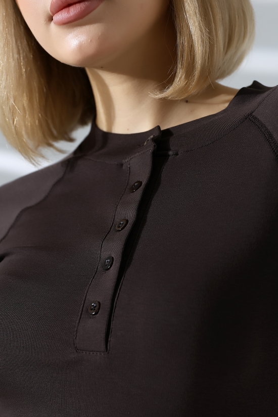 22025  KADIN KARYOKALI REGLAN UZUN KOL UZUN PATLI 5 FÜĞMELİ  FULL LYC RİBANA TSHIRT 