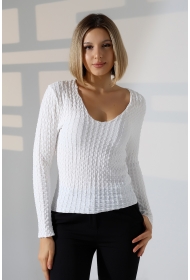 22111 KADIN JAKARLI VİYANA UZUN KOL V YAKA TSHIRT