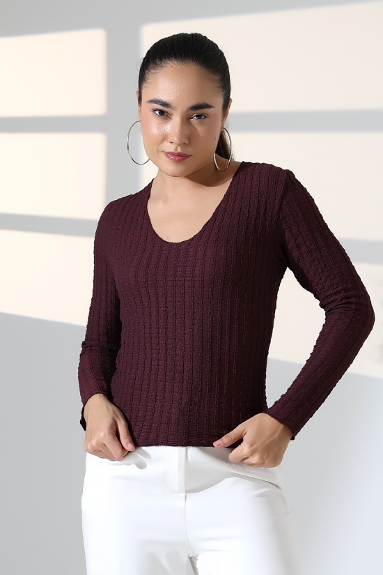 22111 KADIN JAKARLI VİYANA UZUN KOL V YAKA TSHIRT