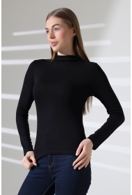 21950 KADIN KENDİLİĞİNDEN DİK YAKA  FULL LYC VİSK RİBANA UZUN KOL TSHIRT 