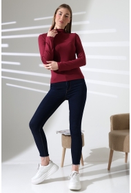 21950 KADIN KENDİLİĞİNDEN DİK YAKA  FULL LYC VİSK RİBANA UZUN KOL TSHIRT 