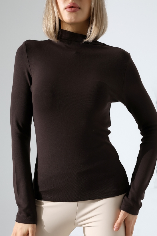 21950 KADIN KENDİLİĞİNDEN DİK YAKA  FULL LYC VİSK RİBANA UZUN KOL TSHIRT 