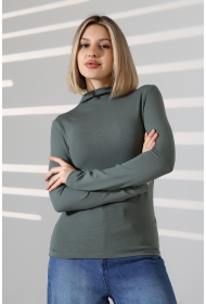 21950 KADIN KENDİLİĞİNDEN DİK YAKA  FULL LYC VİSK RİBANA UZUN KOL TSHIRT 