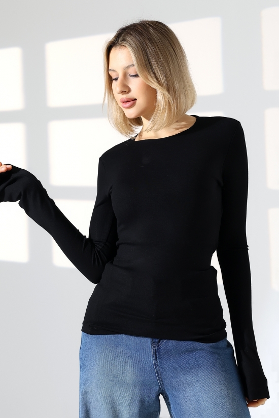 22147 KADIN TULUM BİSİKLET YAKA  UZUNKOL AĞZI İSPANYOL KOL FULL LYC VORTVİSK RİBANA UZUN KOL TSHIRT 