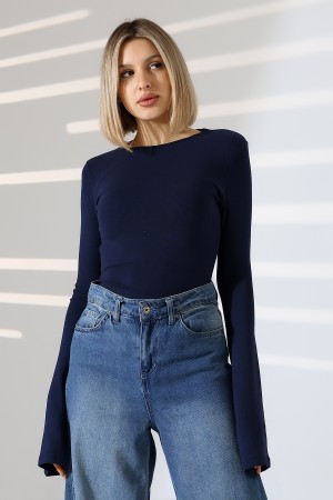 22147 KADIN TULUM BİSİKLET YAKA  UZUNKOL AĞZI İSPANYOL KOL FULL LYC VORTVİSK RİBANA UZUN KOL TSHIRT 