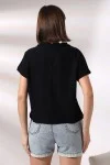 19588 BAYAN DİK YAKA KISA KOLU BEDENDE PAMUKLU KISA TSHIRT