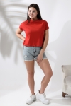 19588 BAYAN DİK YAKA KISA KOLU BEDENDE PAMUKLU KISA TSHIRT