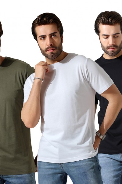 0-31751 - 3'LÜ PAKET  ERKEK BASİC COMFORT FİT  KISA KOL BİSİKLET YAKA PAMUKLU TSHIRT 
