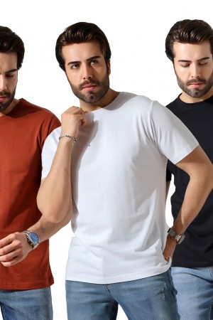 0-31751 - 3'LÜ PAKET  ERKEK BASİC COMFORT FİT  KISA KOL BİSİKLET YAKA PAMUKLU TSHIRT 