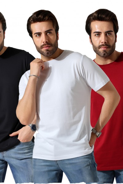 0-31751 - 3'LÜ PAKET  ERKEK BASİC COMFORT FİT  KISA KOL BİSİKLET YAKA PAMUKLU TSHIRT 