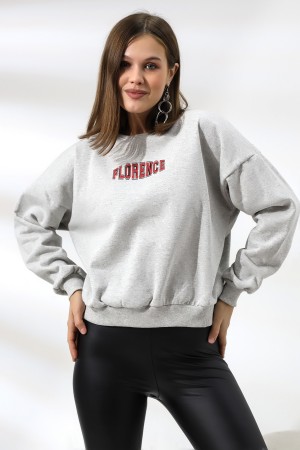 21503 FLORENCE ARMA ARMA BASK.ARKASIDA  BASK. KADIN OVERSİZE  ŞARDONLU 2 İP SALAŞ GENİŞ SWETSHIRT