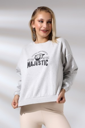 21501 MAJESTİC ÖNÜ BASK.ARKASIDA  BASK. KADIN OVERSİZE  ŞARDONLU 2 İP SALAŞ GENİŞ SWETSHIRT