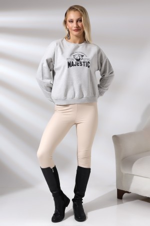 21501 MAJESTİC ÖNÜ BASK.ARKASIDA  BASK. KADIN OVERSİZE  ŞARDONLU 2 İP SALAŞ GENİŞ SWETSHIRT