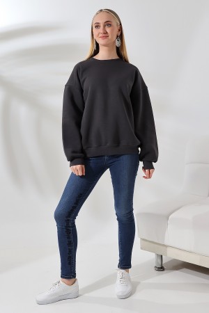 21616 KADIN 3 İP PENYE KOMPAKT ŞARDONLU OMUZLARI PARÇALI  BİSİKLET YAKA SALAŞ OVERSİZE SWEATSHIRT
