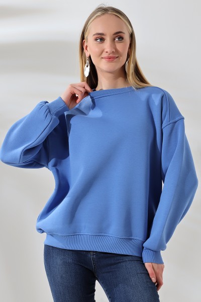 21616 KADIN 3 İP PENYE KOMPAKT ŞARDONLU OMUZLARI PARÇALI  BİSİKLET YAKA SALAŞ OVERSİZE SWEATSHIRT