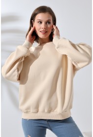 21616 KADIN 3 İP PENYE KOMPAKT ŞARDONLU OMUZLARI PARÇALI  BİSİKLET YAKA SALAŞ OVERSİZE SWEATSHIRT