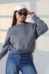 21614 KADIN 3 İP PENYE KOMPAKT ŞARDONLU GENİŞ VE KISA BİSİKLET YAKA SWEATSHIRT