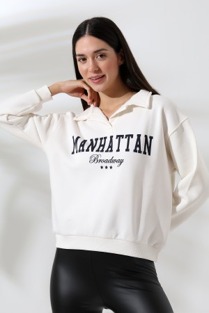 21624  MANHATTAN BASK.  KADIN 3 İP PENYE KOMPAKT ŞARDONLU GÖMLEK YAKA SALAŞ OVERSİZE SWEATSHIRT