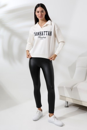 21624  MANHATTAN BASK.  KADIN 3 İP PENYE KOMPAKT ŞARDONLU GÖMLEK YAKA SALAŞ OVERSİZE SWEATSHIRT