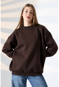21620 KADIN 3 İP PENYE KOMPAKT ŞARDONLU  BİSİKLET YAKA SALAŞ OVERSİZE UZUN SWEATSHIRT