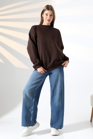 21620 KADIN 3 İP PENYE KOMPAKT ŞARDONLU  BİSİKLET YAKA SALAŞ OVERSİZE UZUN SWEATSHIRT