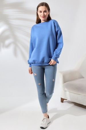 21620 KADIN 3 İP PENYE KOMPAKT ŞARDONLU  BİSİKLET YAKA SALAŞ OVERSİZE UZUN SWEATSHIRT