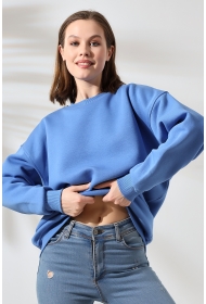 21620 KADIN 3 İP PENYE KOMPAKT ŞARDONLU  BİSİKLET YAKA SALAŞ OVERSİZE UZUN SWEATSHIRT