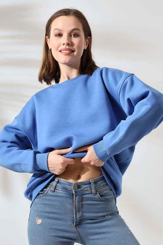 21620 KADIN 3 İP PENYE COMPACK ŞARDONLU  BİSİKLET YAKA SALAŞ OVERSİZE UZUN SWETSHIRT