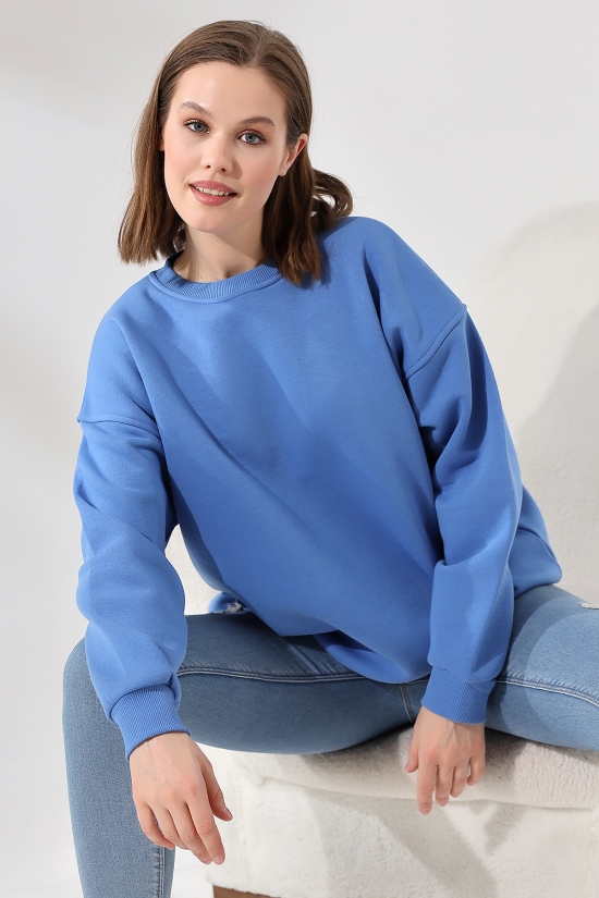 21620 KADIN 3 İP PENYE COMPACK ŞARDONLU  BİSİKLET YAKA SALAŞ OVERSİZE UZUN SWETSHIRT