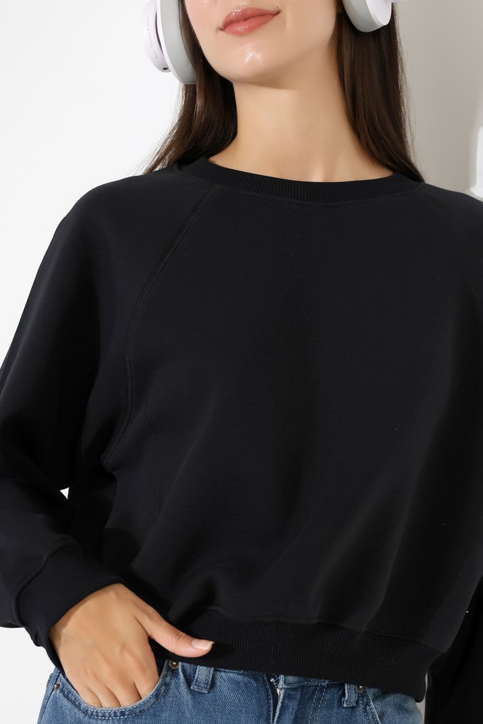 21973 KADIN 3 İP PENYE KOMPAKT ŞARDONLU KARYOKALI REGLAN KOL YANLARI KARYOKALI PARÇALI GENİŞ  BİSİKLET YAKA SWEATSHIRT