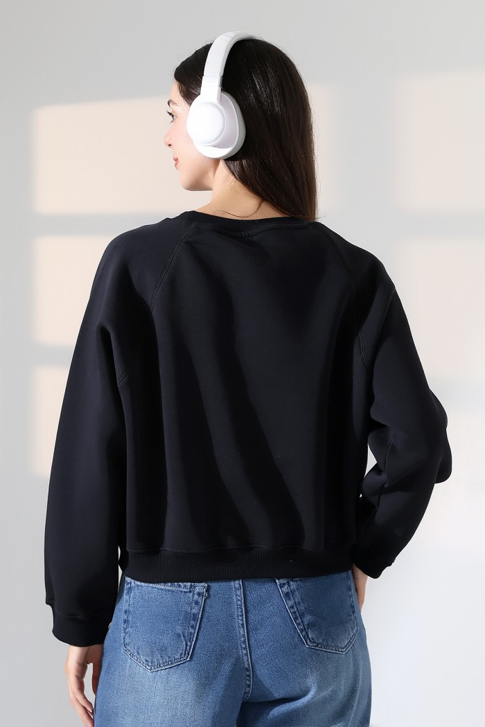 21973 KADIN 3 İP PENYE KOMPAKT ŞARDONLU KARYOKALI REGLAN KOL YANLARI KARYOKALI PARÇALI GENİŞ  BİSİKLET YAKA SWEATSHIRT