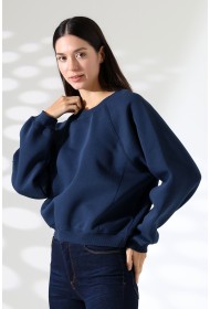 21973 KADIN 3 İP PENYE KOMPAKT ŞARDONLU KARYOKALI REGLAN KOL YANLARI KARYOKALI PARÇALI GENİŞ  BİSİKLET YAKA SWEATSHIRT