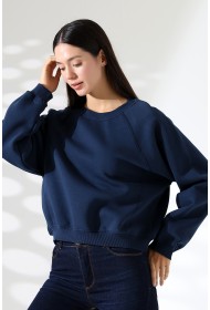21973 KADIN 3 İP PENYE KOMPAKT ŞARDONLU KARYOKALI REGLAN KOL YANLARI KARYOKALI PARÇALI GENİŞ  BİSİKLET YAKA SWEATSHIRT