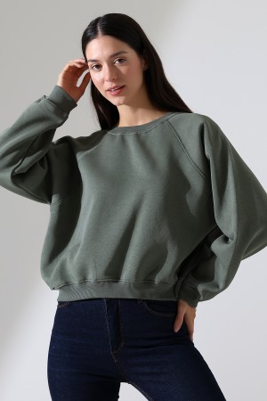 21973 KADIN 3 İP PENYE KOMPAKT ŞARDONLU KARYOKALI REGLAN KOL YANLARI KARYOKALI PARÇALI GENİŞ  BİSİKLET YAKA SWEATSHIRT