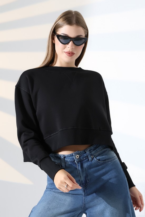 21925 KADIN 3 İP PENYE KOMPAKT ŞARDONLU YÜKSEK KAŞG YAKA ALTI ÜÇGEN  KARYOKALI  YANLARI YIRTMAÇLI I GENİŞ   SWEATSHIRT