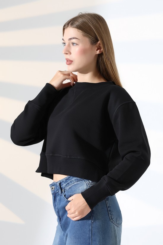 21925 KADIN 3 İP PENYE KOMPAKT ŞARDONLU YÜKSEK KAŞG YAKA ALTI ÜÇGEN  KARYOKALI  YANLARI YIRTMAÇLI I GENİŞ   SWEATSHIRT