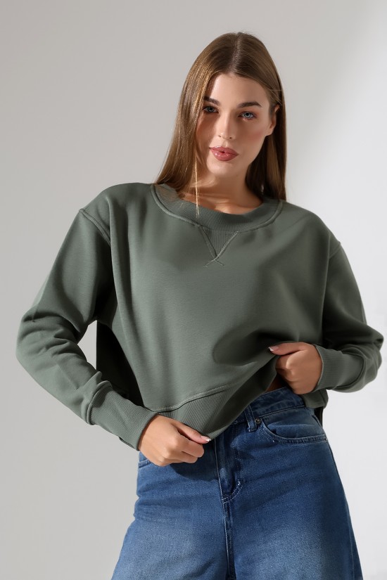 21925 KADIN 3 İP PENYE KOMPAKT ŞARDONLU YÜKSEK KAŞG YAKA ALTI ÜÇGEN  KARYOKALI  YANLARI YIRTMAÇLI I GENİŞ   SWEATSHIRT