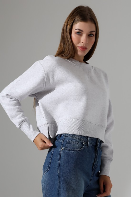 21925 KADIN 3 İP PENYE KOMPAKT ŞARDONLU YÜKSEK KAŞG YAKA ALTI ÜÇGEN  KARYOKALI  YANLARI YIRTMAÇLI I GENİŞ   SWEATSHIRT