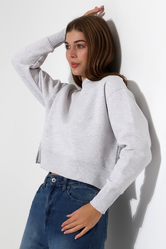 21925 KADIN 3 İP PENYE KOMPAKT ŞARDONLU YÜKSEK KAŞG YAKA ALTI ÜÇGEN  KARYOKALI  YANLARI YIRTMAÇLI I GENİŞ   SWEATSHIRT