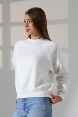 21970 KADIN 3 İP PENYE KOMPAKT ŞARDONLU REGLAN KOL KOLLARI KAŞGORE PARÇALI DİK  BİSİKLET YAKA SWEATSHIRT