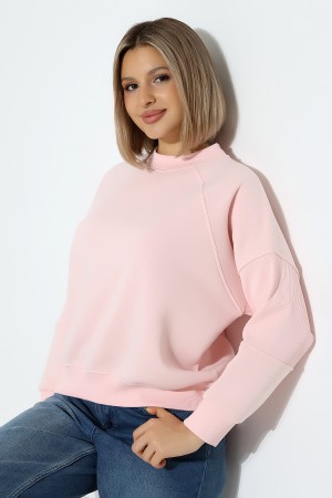 21970 KADIN 3 İP PENYE KOMPAKT ŞARDONLU REGLAN KOL KOLLARI KAŞGORE PARÇALI DİK  BİSİKLET YAKA SWEATSHIRT