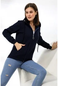 19116 KADIN DÜZ 2İP ŞARDONLU FERM. KAPŞONLU SWETSHIRT